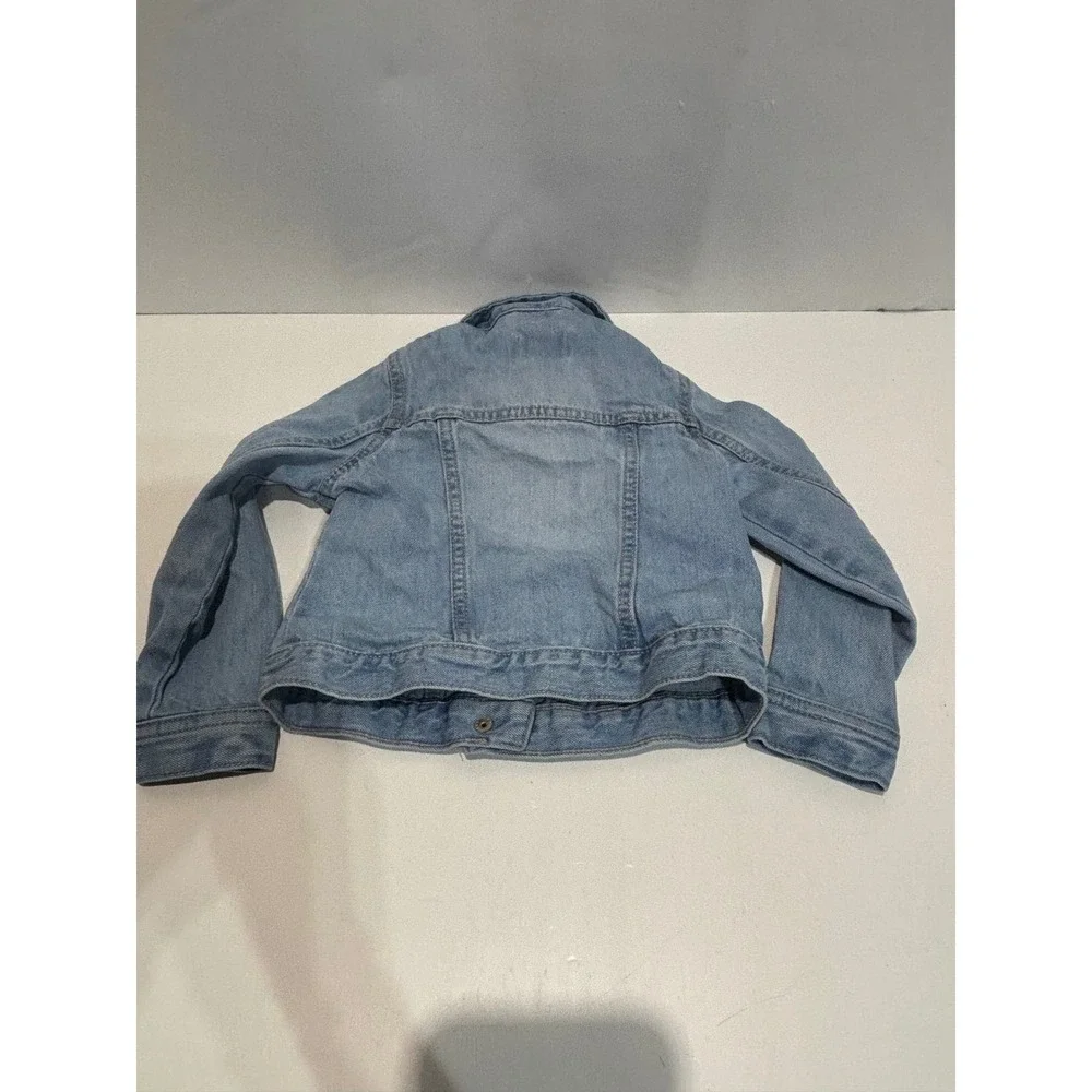 The Childrens Place Denim Jacket Kids 4T Light Wash Ruffle Heart Button Trim